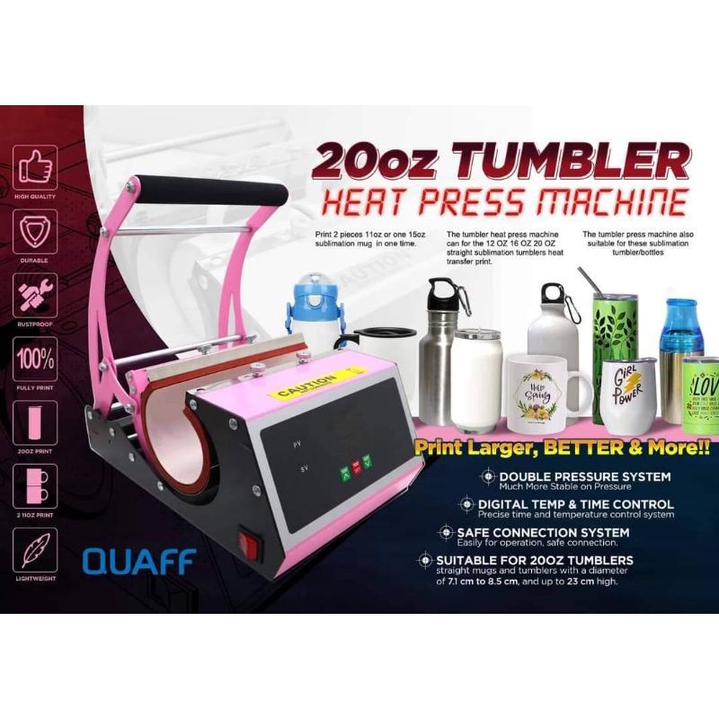 QUAFF TUMBLER HEAT MUG PRESS MACHINE PINK 20oz Shopee Philippines