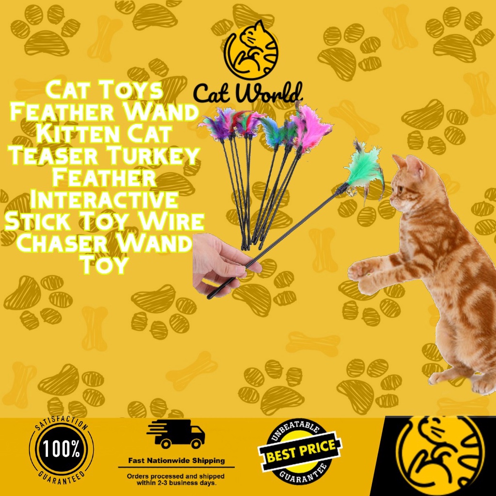 Cat Toys Feather Wand Kitten Cat Teaser Turkey Feather Interactive