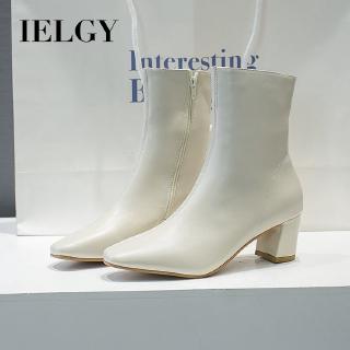 IELGY Martin female boots white short boots in the boots square head thick with side zipper women's