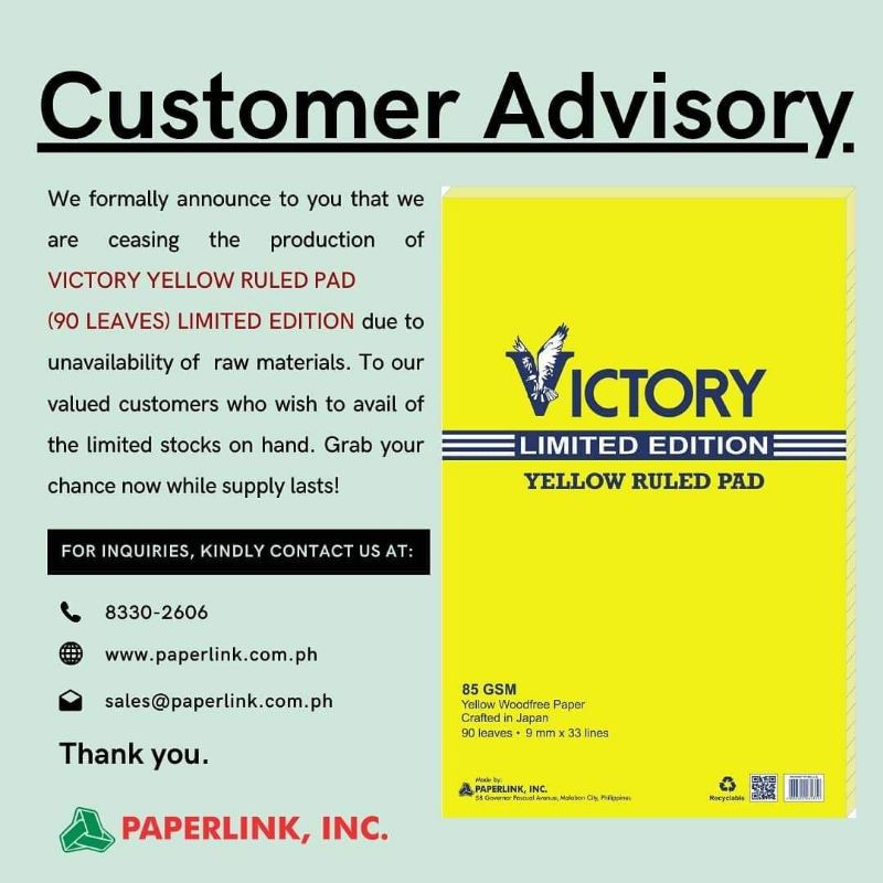 Victory Yellow Pad Limited Edition Shopee Philippines