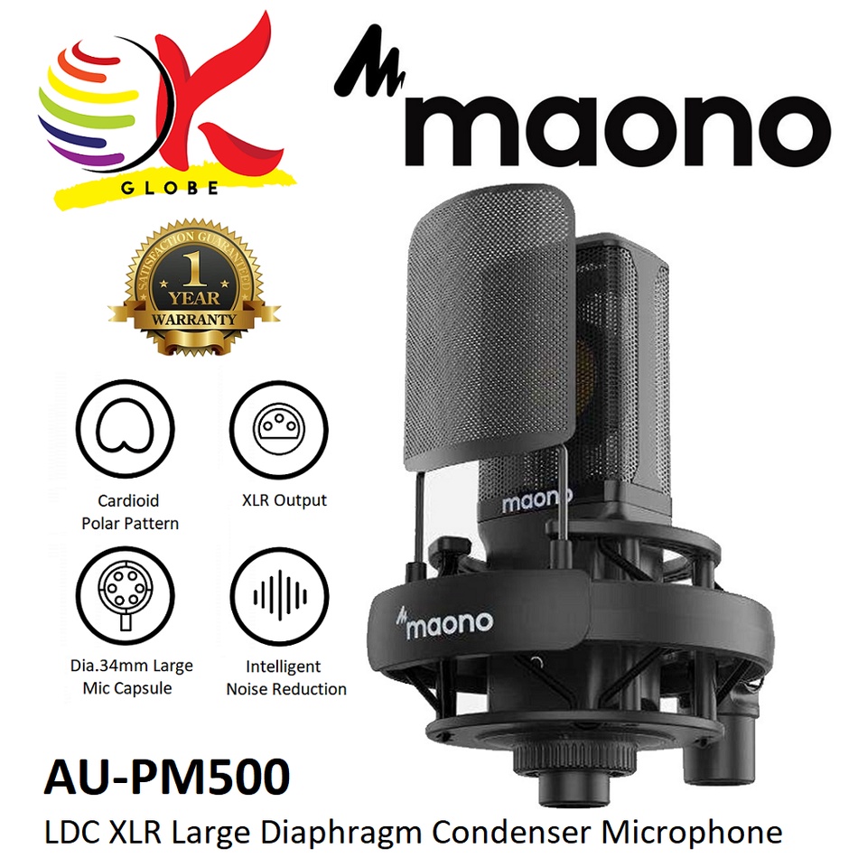 MAONO AU-PM500 LDC XLR CONDENSER MICROPHONE WITH 34MM LARGE DIAPHRAGM ...