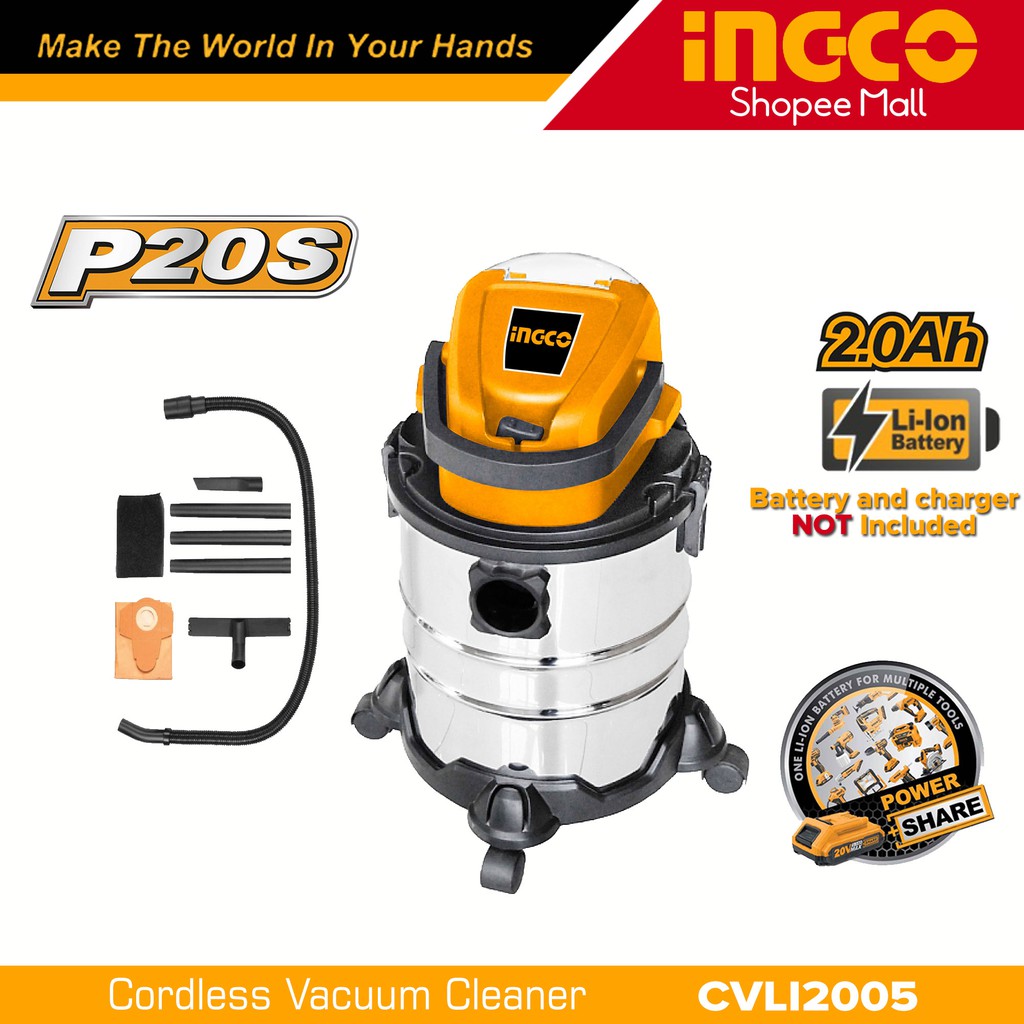 Ingco CVLI2005 20V LithiumIon Cordless Vacuum Cleaner P20S POWERSHARE