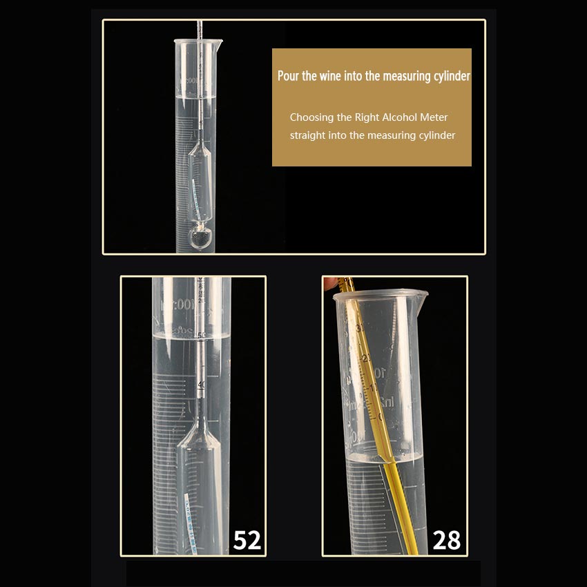 3 Pcs/Set Alcohol Tester Hydrometer Alcohol Meter 0-100% Concentration Meter + Thermometer