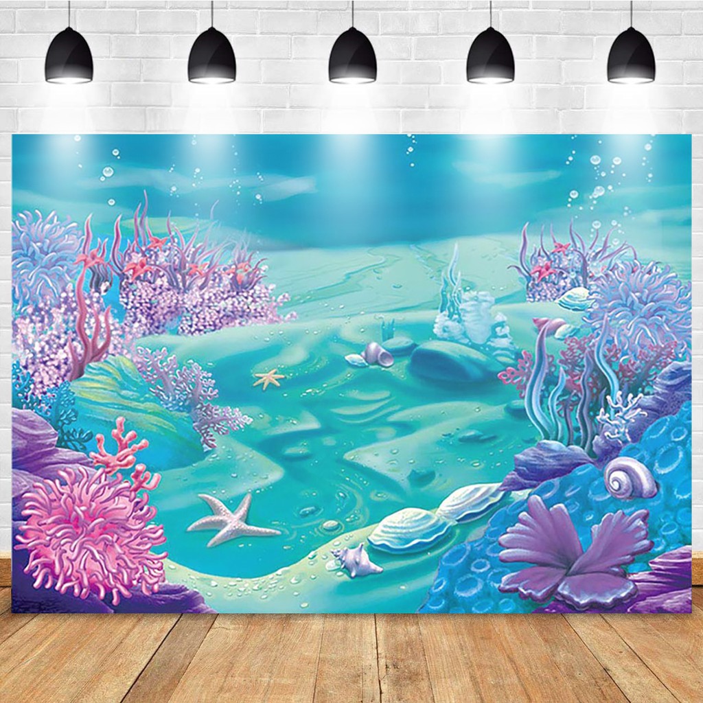 Under Sea Mermaid Backdrop Castle Blue Sea Photography Background Kids Birthday Party Decoration Shopee Philippines