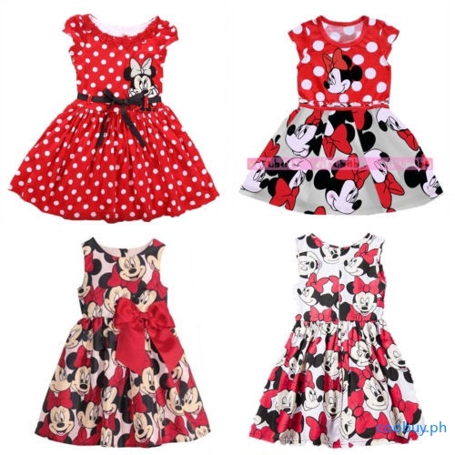 Girls Dress Disney Summer Minnie Mouse Sundress Sleeveless Cotton 5-12 Years