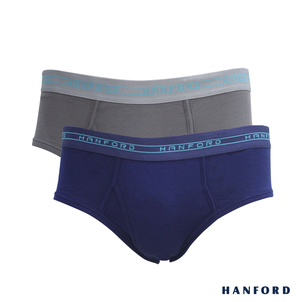 Hanford Men Premium Cotton Primo Briefs w/ Fly Opening - Blue/Gray ...