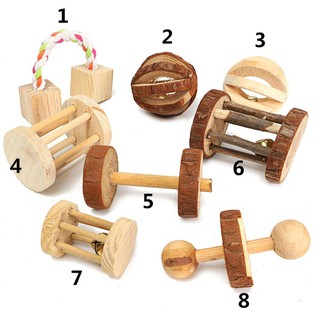 Natural Pine Dumbells Unicycle Bell Roller Chew Toys For Rabbits Guinea Pigs Rat