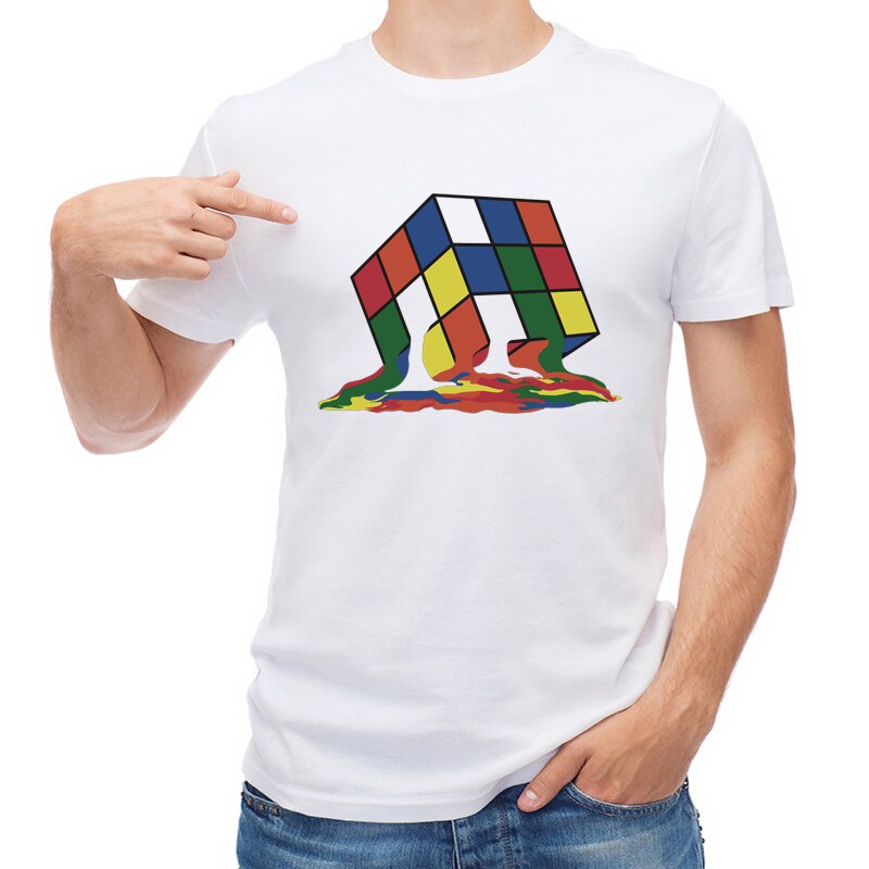 Rainbow Abstraction Melted Rubix Cube Men T Shirt Printed Short Sleeve T-shirt Funny Design Tops Hipster Male Tees