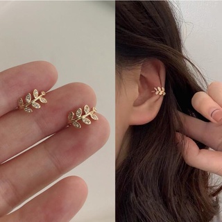Clip Earrings Leaf Diamond Women Fashion Gold Titanium Steel Earring