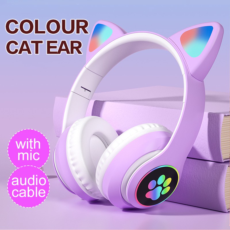 Cute cat ears Headset Bluetooth 5.0 Pink stereo Wireless Gaming