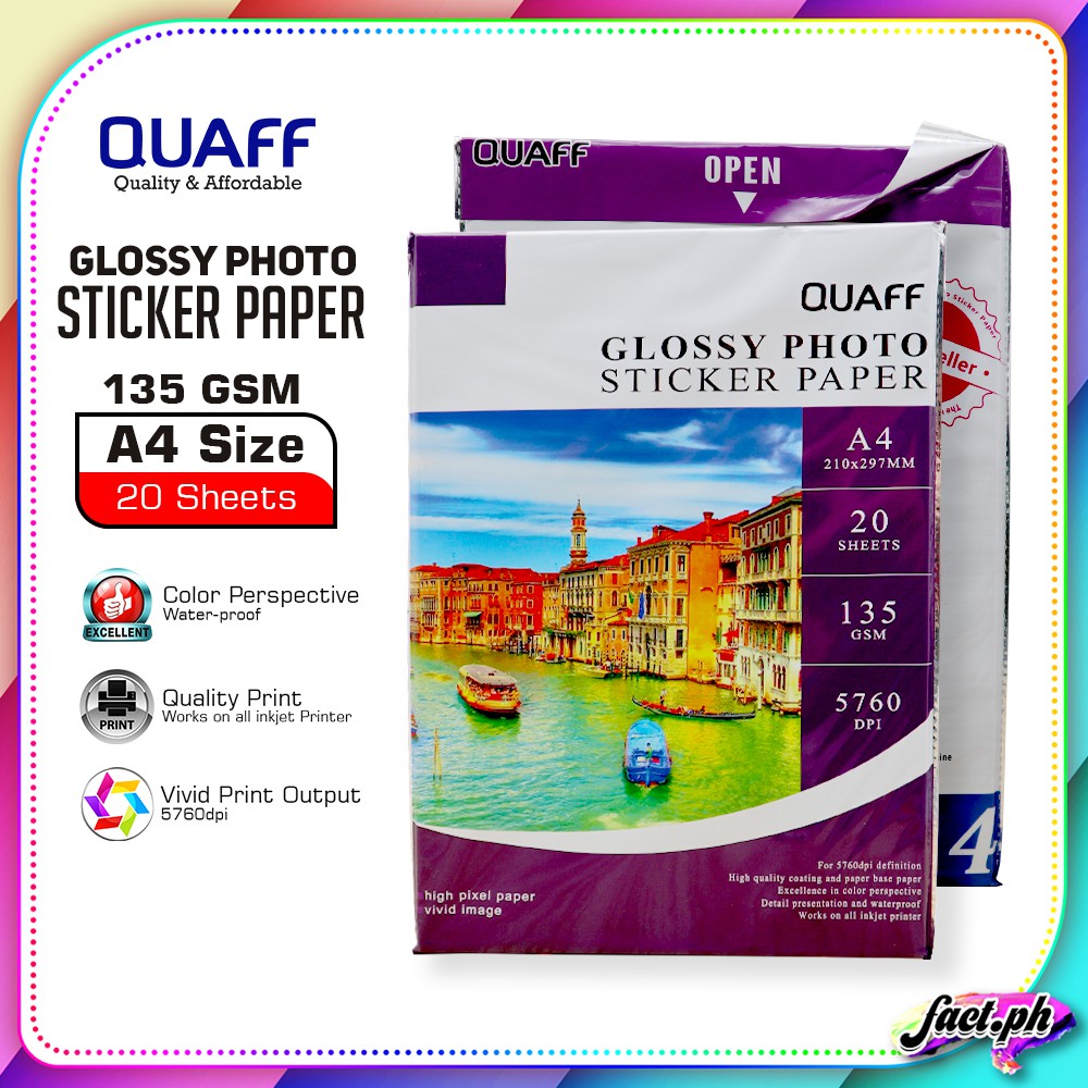 QUAFF PHOTO STICKER PAPER 135GSM A4 (20sheets per pack) Shopee
