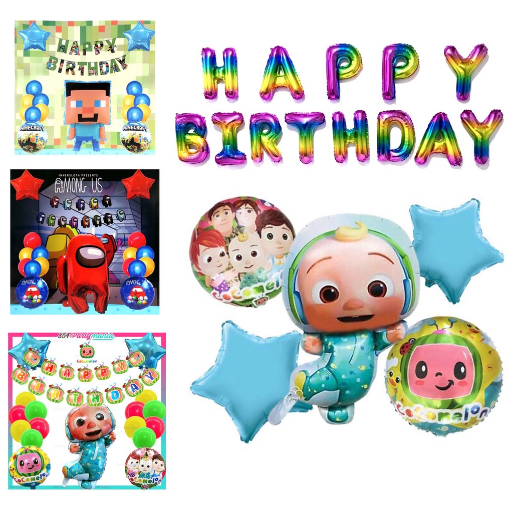 32PCS PARTY cocomelon minecraft among us SET Banner Balloon Cute ...