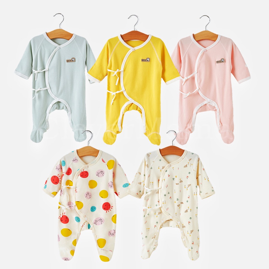 OPAWO Baby Clothes Newborn Unisex Cotton Bodysuit+Striped Footed Pajamas with Mitten Cuffs+Infant Bibs 3 Pack for Boys Girls 0-6 Months