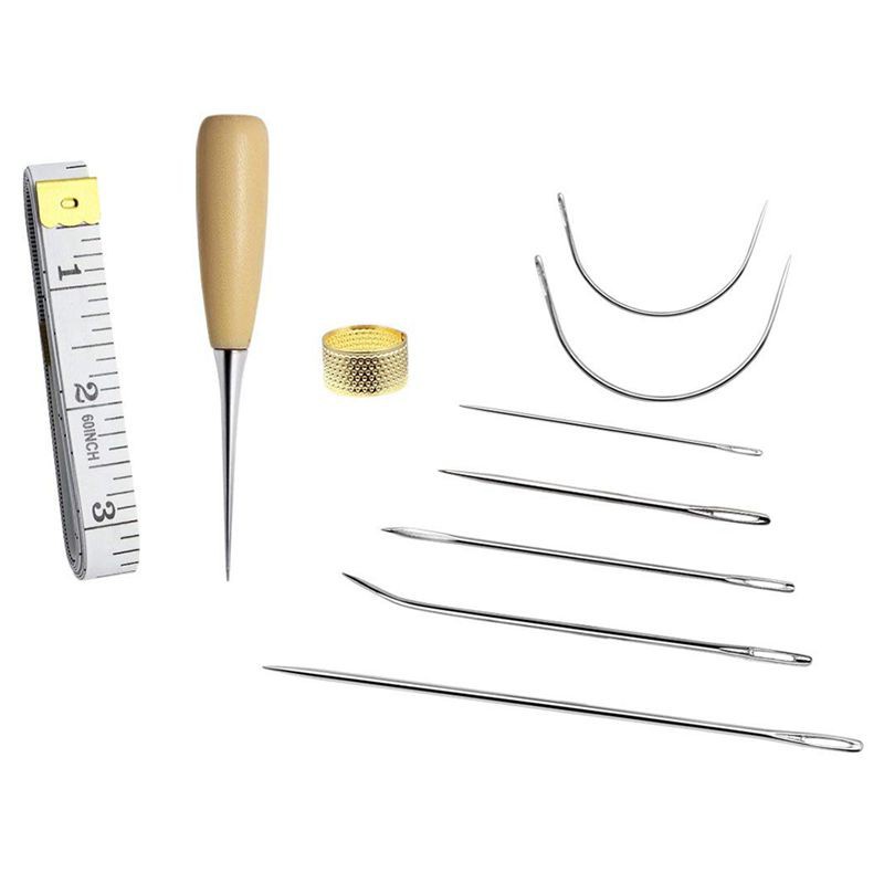 18 Pieces Leather Craft Tools With Hand Sewing Drilling Awl Waxed Thread And Thimble For Leather Upholstery Carpet Canvas DIY Sewing Accessories