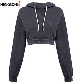 Women Fashion  Full Hoodie Coats Brief Casual Clothes Women Clothing Tops Plain Crop Top Hooded
