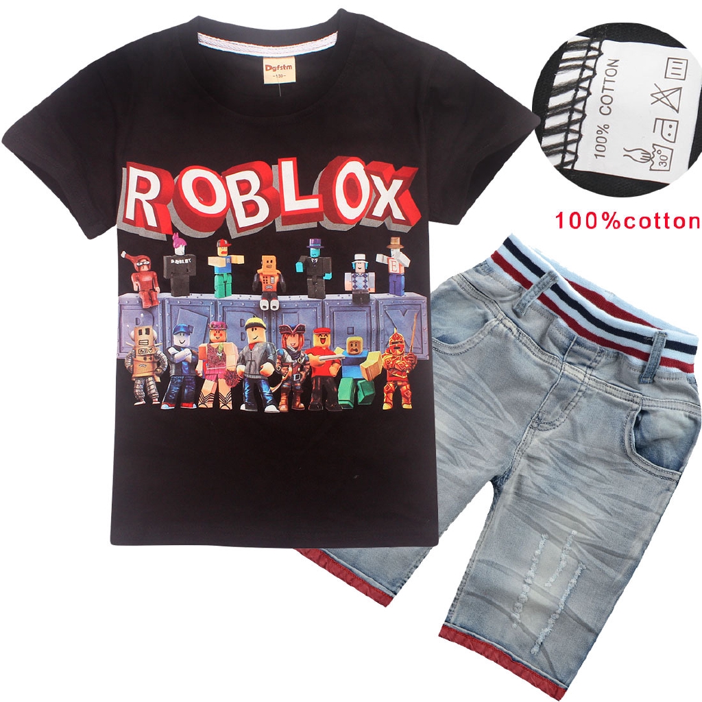 Cotton Roblox Short Sleeve T Shirt Denim Pants 100 Cotton Tops Washed Soft Jeans Boys 100 Cm 140 Cm Shopee Philippines - soft boy free roblox clothes boy