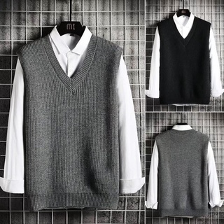 panlalaking sweater Three Colors Optional Vest Sweater Knitwear Men ins Sleeveless V-Neck Preppy Style Korean Version Trendy sweater vest Hong Kong Youth