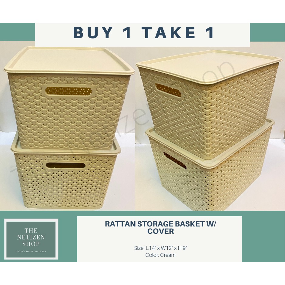 Rattan Style Plastic Basket Container Cream B Shopee Philippines