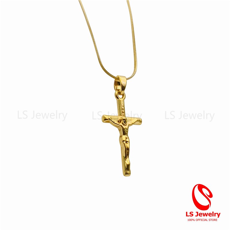 Lee Island Fashion Gold Cross Necklace for Men Women 24K Gold Plated Simulated Diamond CZ Fully Crucifix Cross Catholic Jesus Christ Pendant Stainless Steel Necklace,20,24 Inch Chain Jewelry 