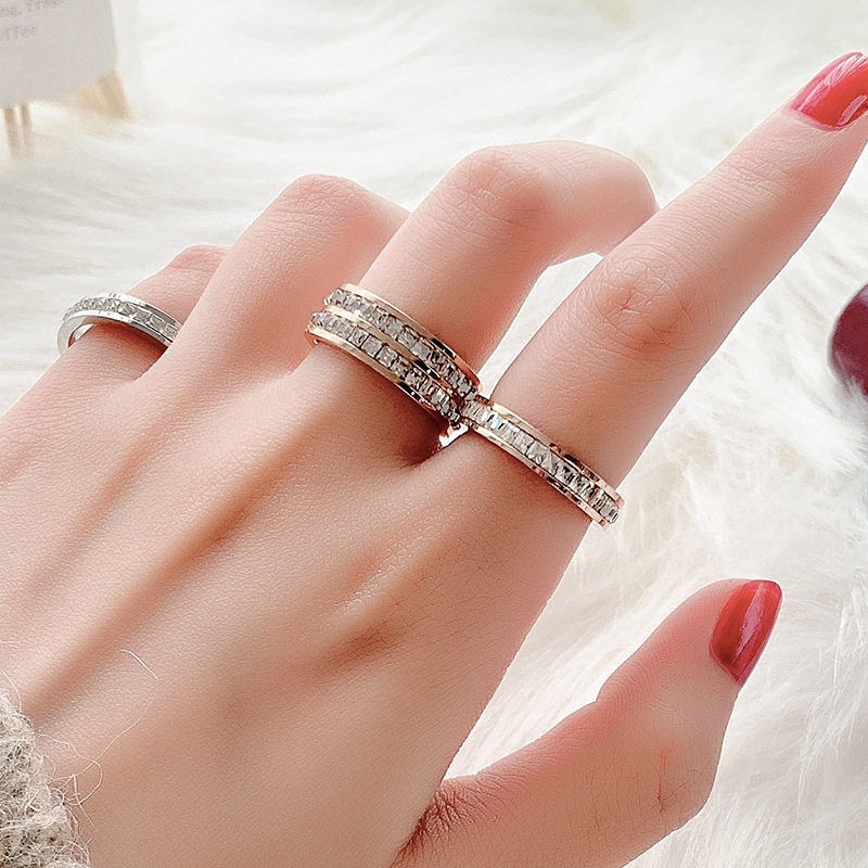 Korean Style Titanium Jewelry Single / Double Row Ring Simple Diamond