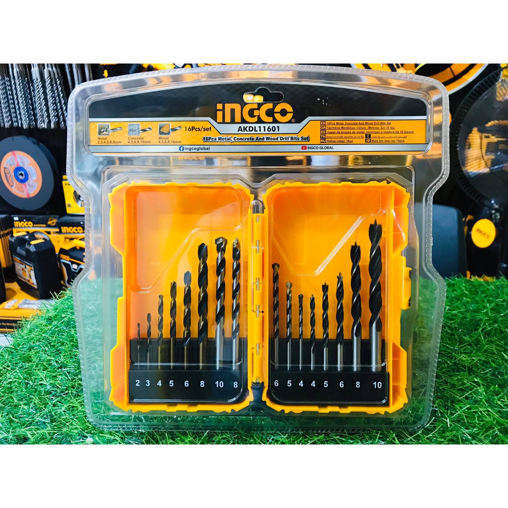 Ingco 16PCS Metal Concrete And Wood Drill Bit Set AKDL11601* Shopee