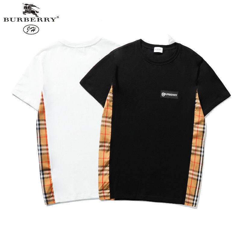 Burberry LOGO silicone two sides khaki check stitching short-sleeved T-shirt  for men and women coup | Shopee Philippines