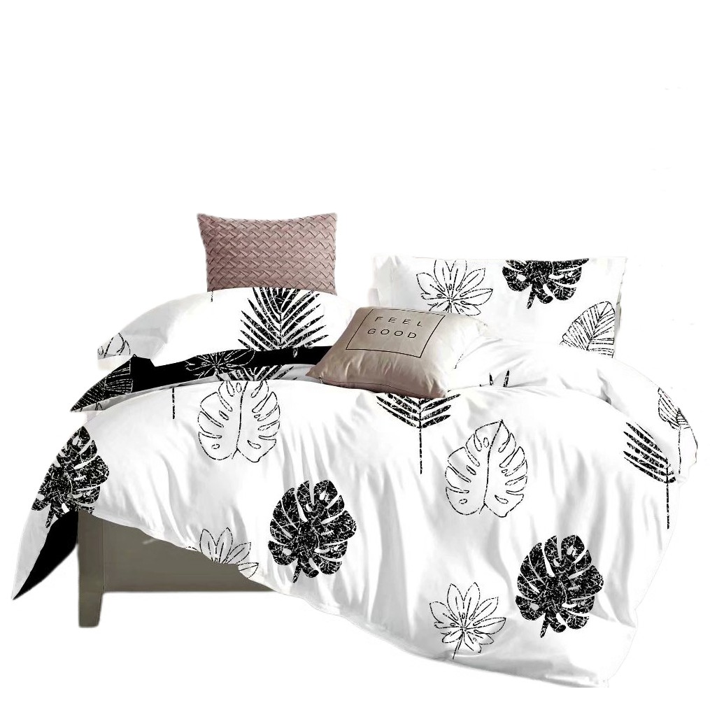 Angbon 3 In 1 Queen Size Black & White Elegant Design Bedsheet Set 60”*75”*7.8” #2