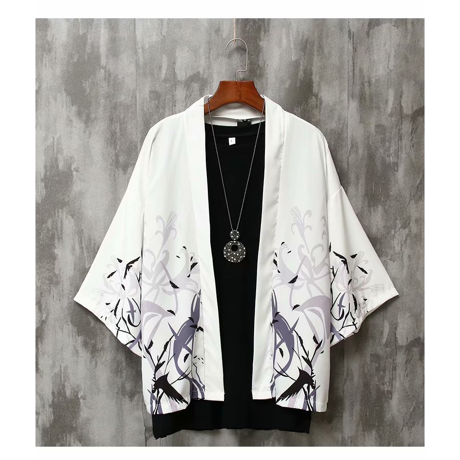 Casual Kimono Haori For Men Japanese Fashion Male Kimonos Samurai Crane