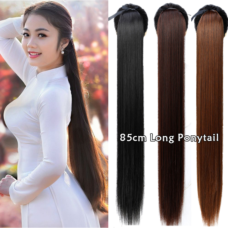 85CM Long Ponytail Ribbon Hair Wig Long Straight Hair Piece Steel Synthetic Ponytail  Hair Extensions Beautiful Hair piece | Shopee Philippines