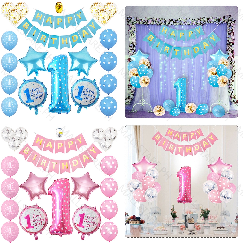 1st birthday balloons girl