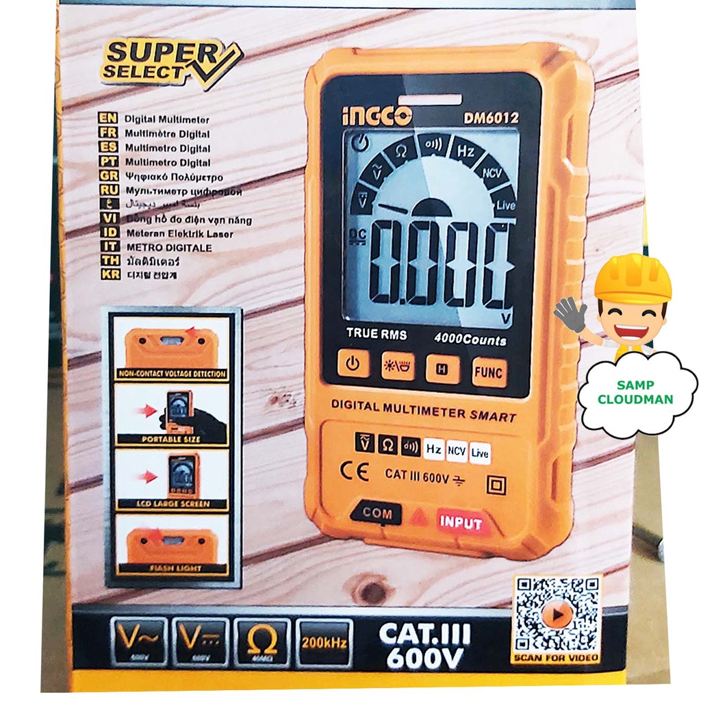 Ingco Portable Digital Multimeter Large LCD Screen with Batteries