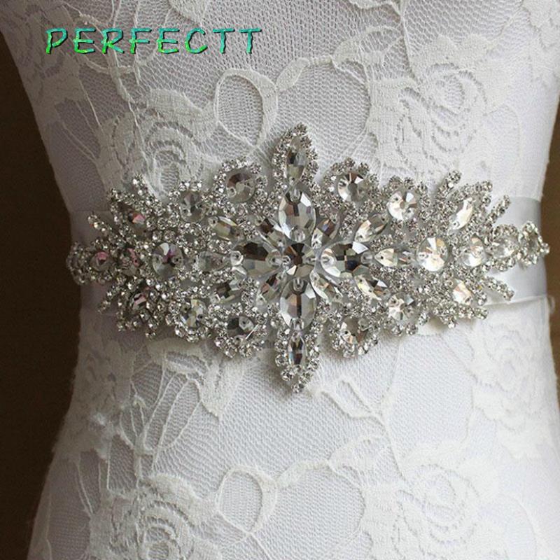 Hot Deluxe Rhinestone Bridal Sash Waist Belt Satin Ribbon Wedding