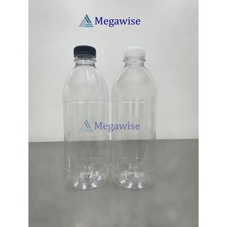 1 Liter Round PET Bottle with Black/Clear 38mm Cap