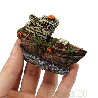 [house2020]Aquarium Ornament Pirate Sunk Ship Shipwreck Boat Fish Tank Waterscape Cave Decoration #4