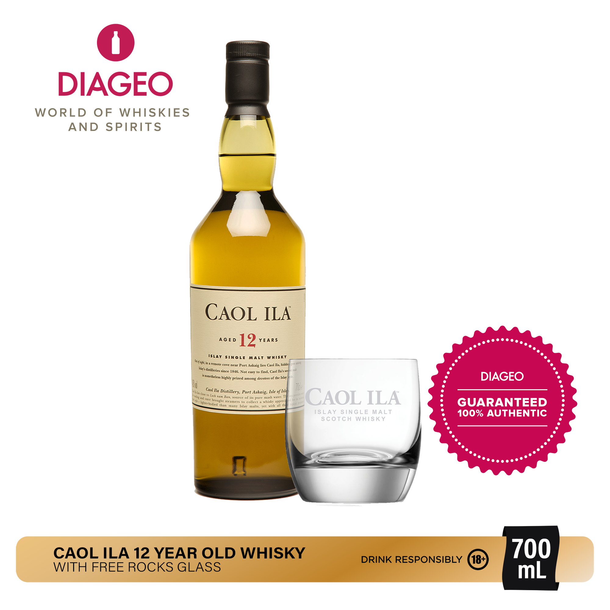Caol Ila 12 Year Old Single Malt Scotch Whisky 700ml With Rock Glass Shopee Philippines