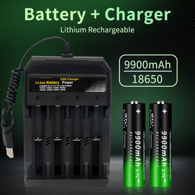 18650 Charger Kit Battery 3.7V 9900 MAh Suitable for Flashlight USB 3 ...