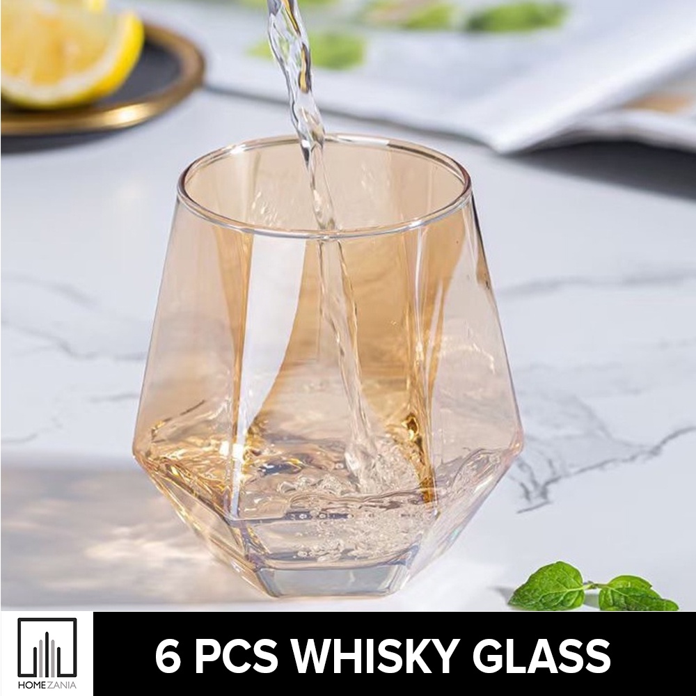 Home Zania 6 Pcs in 1 Set Whiskey Glass SixRow Diamond Hexagon Crystal