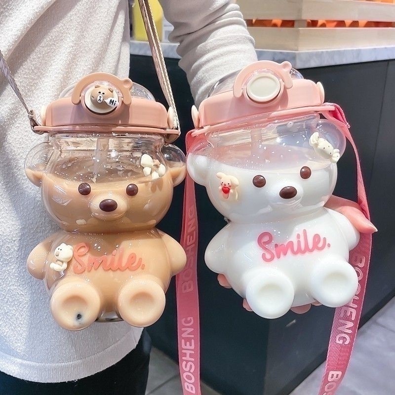 1400ml Cute Bear Water Bottle With Mobile Phone Bracket Kid Tumbler ...