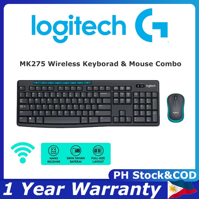 Logitech MK275 USB Wireless Keyboard 1000 DPI Optical Ergonomic Mouse ...