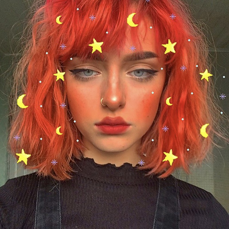 Wig Female Bright Orange Short Curly Hair Net Red Street Sho