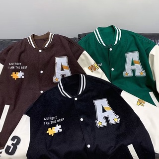 2022 New Fashion Print Baseball Varsity Jacket For Men And Women Korean Style Student Loose Trend Varsity Jersey Jacket Couple Casual Tops Logo Plus Size Splice Collision Color College Vintage American Retro Embroidered Stitching Clothes #9
