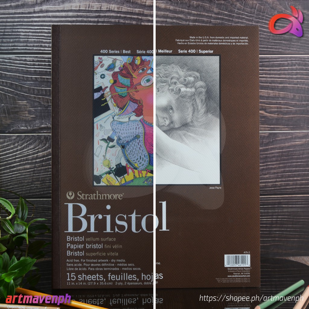 Strathmore 400 Series Bristol Paper Pad Smooth or Vellum Surface 11x14