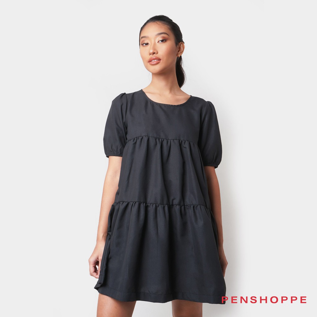 Penshoppe Layered Puff Dress For Women (Black) | Shopee Philippines