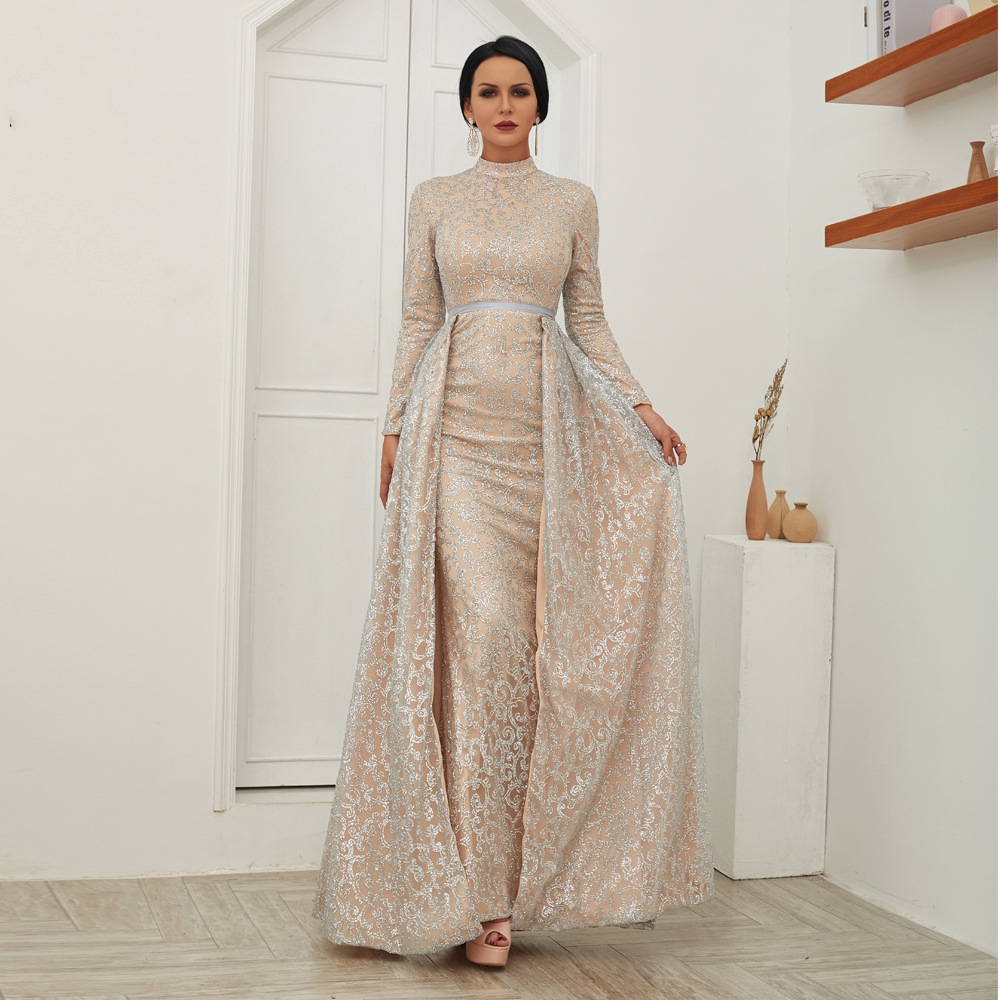 high neck gown long sleeve