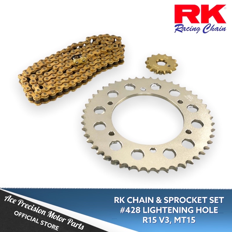 RK RACING CHAIN & SPROCKET SET R15 V3/ MT15/ XSR155 428 LIGHTENING HOLE NICKEL SERIES Shopee