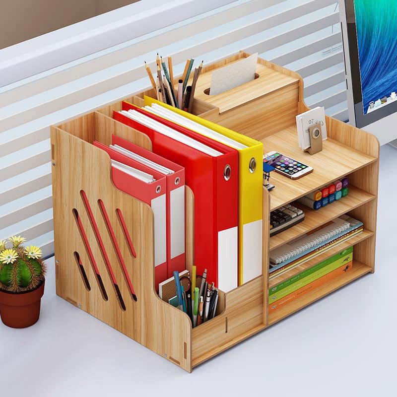 Wooden Desktop Organizer File Rack Office Supplies Books Holder Book 