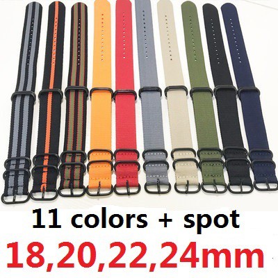 【Stock】 [11 colors, Stock] Brand heavy nylon strap 18mm 20mm 22mm 24mm NATO strap Zulu black buckle,