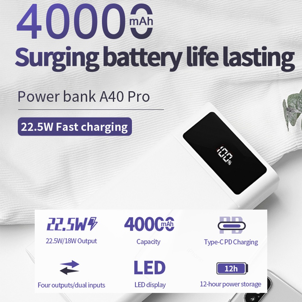 TECLAST A40 Pro 40000mAh 22.5W 5A Fast Charge version Dual Input 4 Output High Capacity PowerBank - Image 5