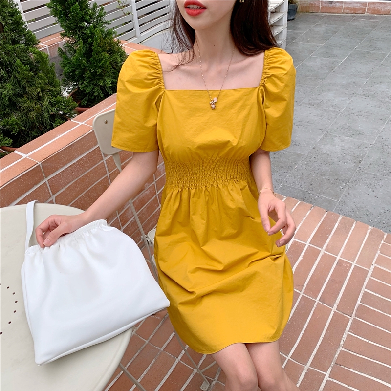 puff sleeve yellow dress