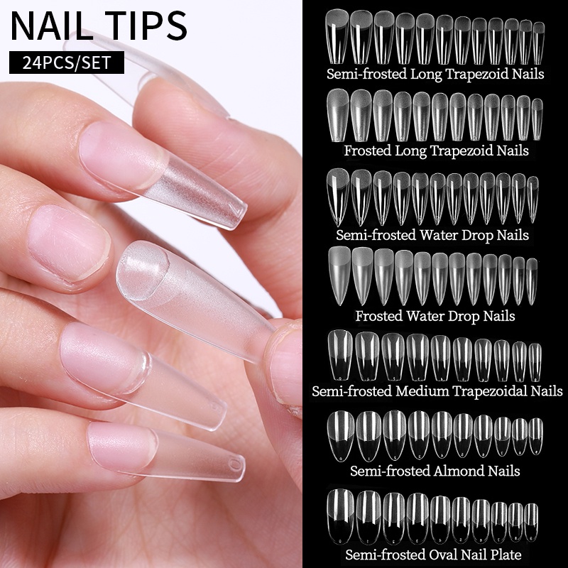 24pcs Transparent Fake Nail Full Cover Sculpted False Nail Tips Long  Frosted Finger Extension Nail Art UV Gel Quick Building Mold Tool | Shopee  Philippines